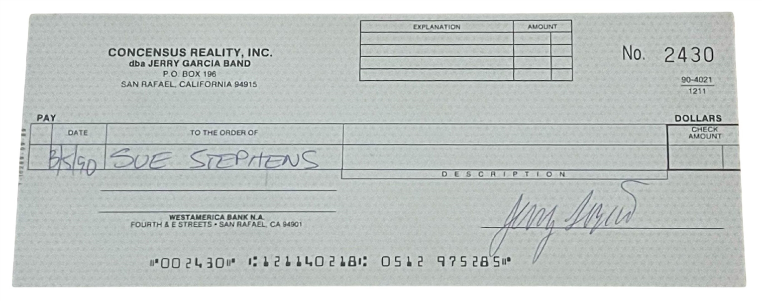 Jerry Garcia Signed Check (Roger Epperson/REAL Authentication) 