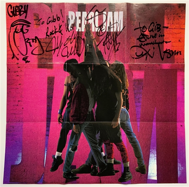 Pearl Jam Group Period-Signed “Ten” CD 14” x 14” Poster (5 Sigs) (Roger Epperson/REAL Authentication)