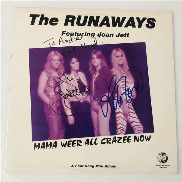 The Runaways: Jett & Ford In-Person Signed “Mama Weer All Crazy Now” 12” EP Record (2 Sigs) (John Brennan Collection) (JSA Authentication)