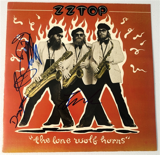 ZZ Top In-Person Group Signed “The Lone Wolf Horns” Album Record (3 Sigs) (John Brennan Collection) (Beckett/BAS Authentication)