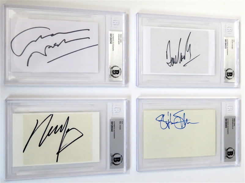 Crosby, Stills, Nash, & Young Signed 3” x 5” Card Signature Set (Beckett/BAS Encapsulated & JSA LOA)