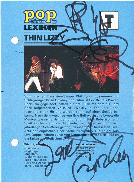 Thin Lizzy Group Signed "Pop Lexikon" 4” x 5.5” Page (3 Sigs) (Third Party Guaranteed)