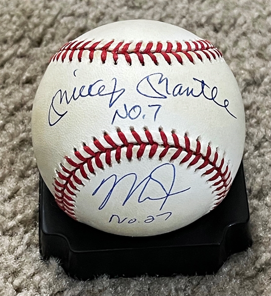 Mickey Mantle No.7 & Mike Trout No. 27 DUAL Signed A.L. Baseball! (UDA & MLB)