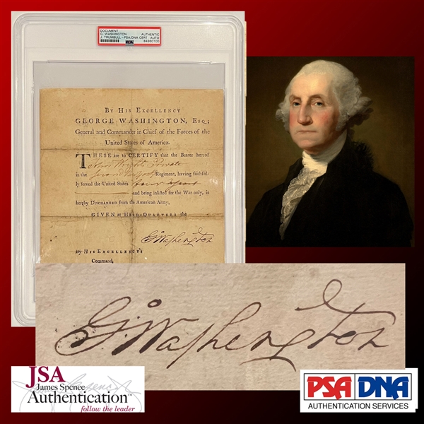 President George Washington Signed Revolutionary War Discharge with Exceptionally Bold Signature (PSA/DNA Encapsulated, JSA LOA & University Archives LOA)