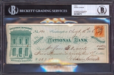 President Andrew Johnson ULTRA RARE Signed Bank Check - Payable to Lincolns Former Valet! (Beckett/BAS MINT 9)