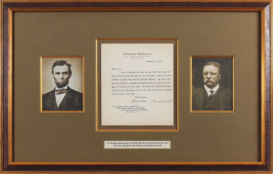 President Theodore Roosevelt Amazing Typed Letter with Abraham Lincoln Quote Reference (Beckett/BAS LOA)
