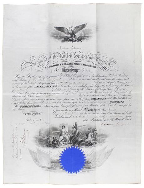 President Andrew Johnson Rare Hand Signed 1868 Military Commission (Beckett/BAS LOA)
