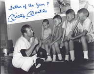 Mickey Mantle Signed 11" x 14" B&W Photograph with Unique "Father of the Year?" Inscription (Beckett/BAS GEM MINT 10 Auto)