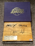 Jack Nicholson & Magic Johnson Rare DUAL SIGNED L.A. Lakers Floorboard From The Great Western Forum! (Beckett/BAS)