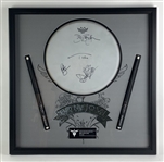 Bon Jovi 2001 Tour-Used & Group Signed Drum Head and Sticks Display (ACOA Authentication)