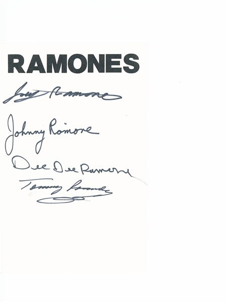 The Ramones Group Signed Page w/ First Line-Up (4 Sigs) (Third Party Guaranteed)