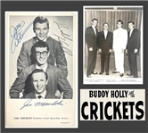 Buddy Holly & The Crickets (Lot of 2) Original Signed Coral Records Promo Photo Card w/ Original 1958 Publicity Photo (Beckett/BAS)