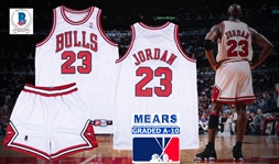 1997-98 Michael Jordan Game Used & Signed Chicago Bulls Home Uniform (Jersey and Shorts) with Extensive Authentication! (Bulls LOA, MEARS A10 & Sports Investors & Beckett/BAS)