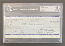 Pete Rose & Commissioner A. Bartlett Giamatti Signed Bank Check :: Prior to Rose Investigation! (Beckett/BAS Encapsulated)