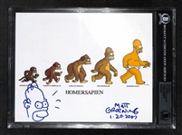 The Simpsons: Matt Groening Signed "Homersapien" 8" x 10" Photo with Homer Sketch & GEM MINT 10 Autograph (Beckett/BAS Encapsulated)(Grad Collection)