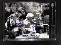 Indiana Jones: Harrison Ford, Steven Spielberg & Doug Slocombe Signed 8" x 10" Color Photo with GEM MINT 10 Autographs! (Beckett/BAS Encapsulated)(Grad Collection)