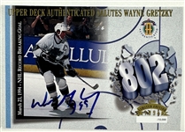 Wayne Gretzky Signed 1994 Upper Deck 802 Commemorative 4" x 6" Card (Third Party Guaranteed)