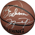 Michael Jordan, Kobe Bryant & Phil Jackson Rare Signed Spalding I/O NBA Basketball (Lakers LOA, UDA & PSA/DNA)