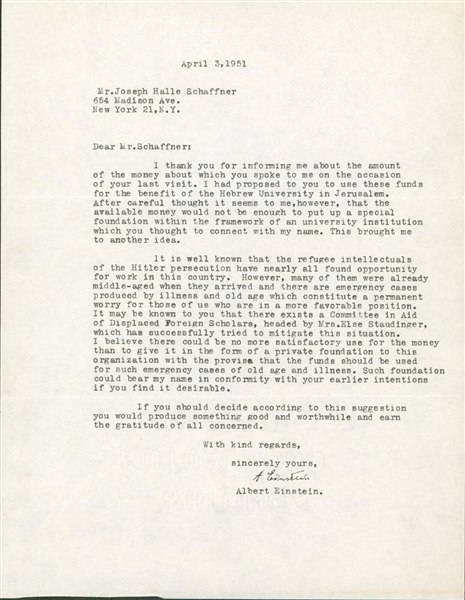Albert Einstein Typed Signed Letter with Hitler & Persecution of Intellectuals Reference (Beckett/BAS LOA)