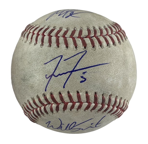 2023 Dodgers All-Stars: Mookie Betts, Freddie Freeman, & Will Smith Signed & Game Used 2023 OML Baseball :: Ball Pitched to All 3 Players! (PSA/DNA & MLB Hologram)