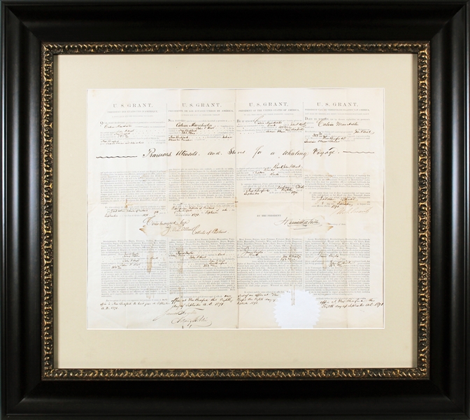 President Ulysses S. Grant Signed 1871 Four Languages Ships Papers in Framed Display (Beckett/BAS LOA)