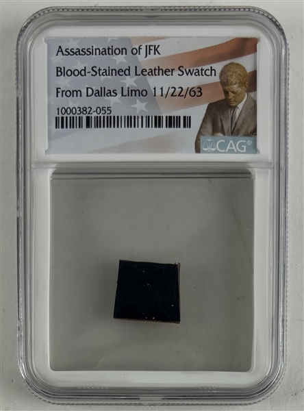 JFK Assassination Blood-Stained Leather Swatch From Dallas Limo (CAG Encapsulated) 	