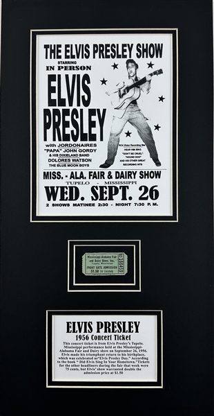 Elvis Presley 1956 Unused Concert Ticket Display - Tupelo, MS - September 26, 1956 (Elvis-A-Rama LOA)