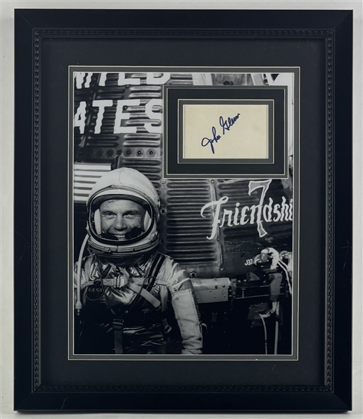 John Glenn Signed 3" x 5" Index in Framed NASA Friendship 7 Display (Zarelli LOA)