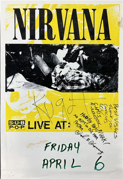 Nirvana ULTRA RARE Early Group Signed Concert Poster from Bleach Tour :: April 6, 1990 @ Club Underground - Madison, WI (Letter of Provenance & Epperson/REAL LOA)