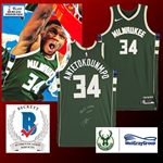 Giannis Antetokounmpo 2021 Game Used & Signed Milwaukee Bucks Jersey :: Triple-Double Game & Championship Season! (Bucks/Meigray & Beckett)