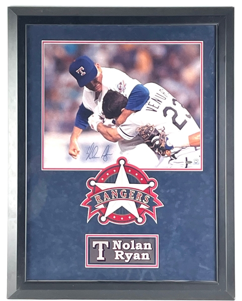 Nolan Ryan Signed & Custom Framed Texas Rangers Ventura Fight Photo Display (Tristar)
