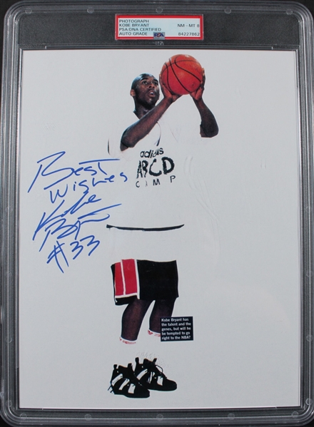 Kobe Bryant Signed 1996 High School Era Photo (PSA/DNA Grade NM-MT 8) (Encapsulated) 