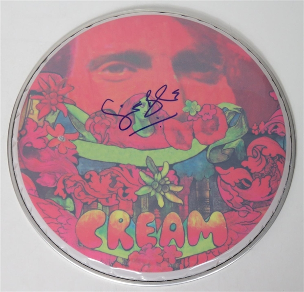 Cream: Ginger Baker Signed Custom Cream 12-Inch Drumhead (JSA COA)