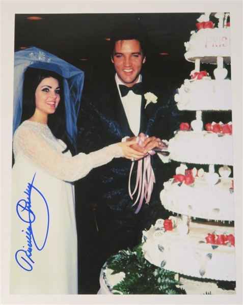 Priscilla Presley Signed 11" x 14" Color Wedding Day Photo with Elvis (JSA COA)