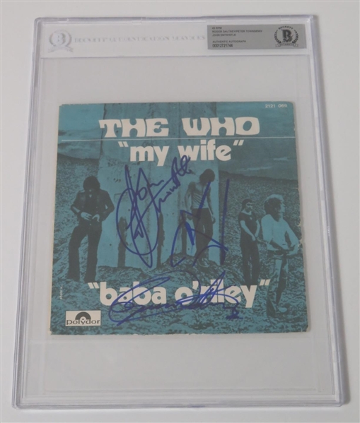 The Who "Baba ORiley" Signed 45 RPM Single with Entwistle, Townshend & Daltrey (Beckett/BAS Encapsulated & JSA LOA)