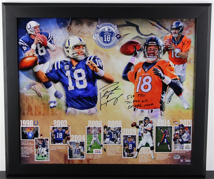 Peyton Manning Signed & Stat Inscribed Ltd. Ed. 20" x 24" Photo in Framed Display (Fanatics COA)