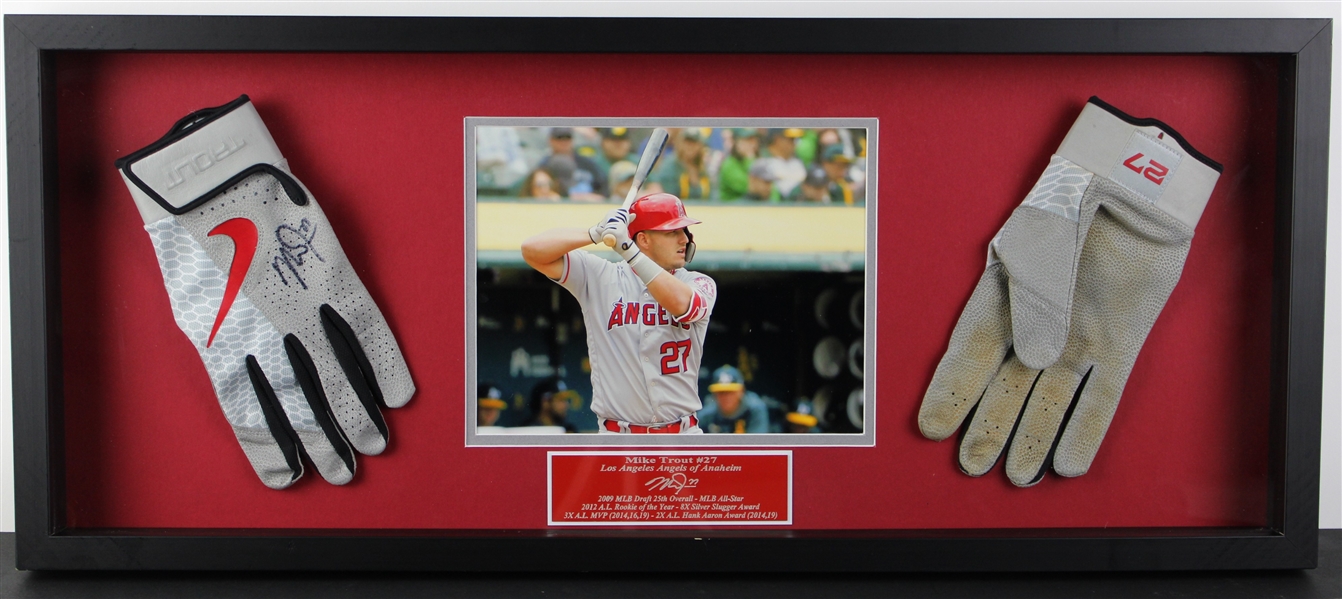 Mike Trout Signed & Game Used Batting Gloves in Framed Display (PSA/DNA)