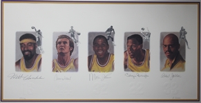 LA Lakers Basketball Greats: Chamberlain, Johnson, Jabbar, West & Baylor Multi-Signed Ltd. Ed. Lithograph (Third Party Guaranteed)