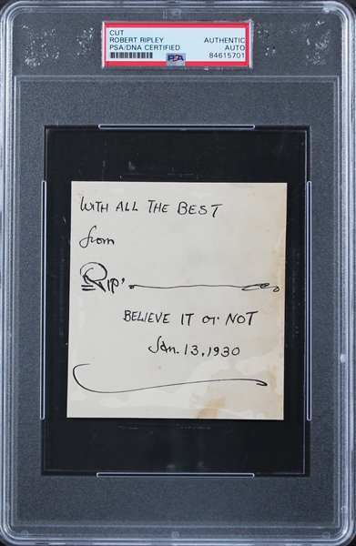 Ripleys Believe it or Not: Robert Ripley Signed 4" x 4.25" Sheet (PSA/DNA Encapsulated)