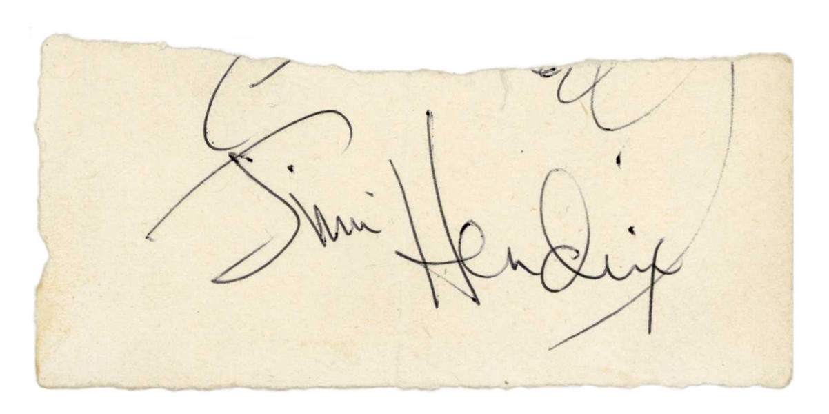 Jimi Hendrix In-Person  Signed 2" x 4.25" Page :: 1967 New Elizabethan Ballroom in Manchester (Tracks LOA)(Third Party Guaranteed)