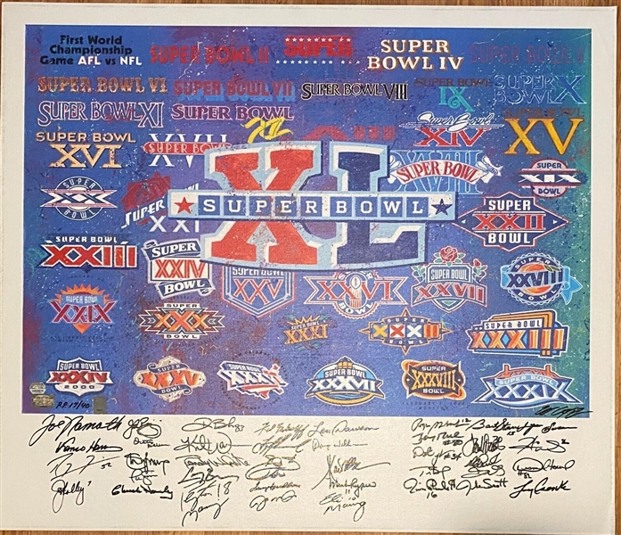 Super Bowl MVPs Signed & Framed Commemorative Canvas Print with Brady, Namath, Manning, Montana, etc (38 Sigs)(JSA LOA)