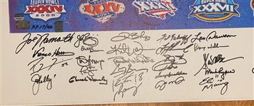 Super Bowl MVPs Signed & Framed Commemorative Canvas Print with Brady, Namath, Manning, Montana, etc (38 Sigs)(JSA LOA)