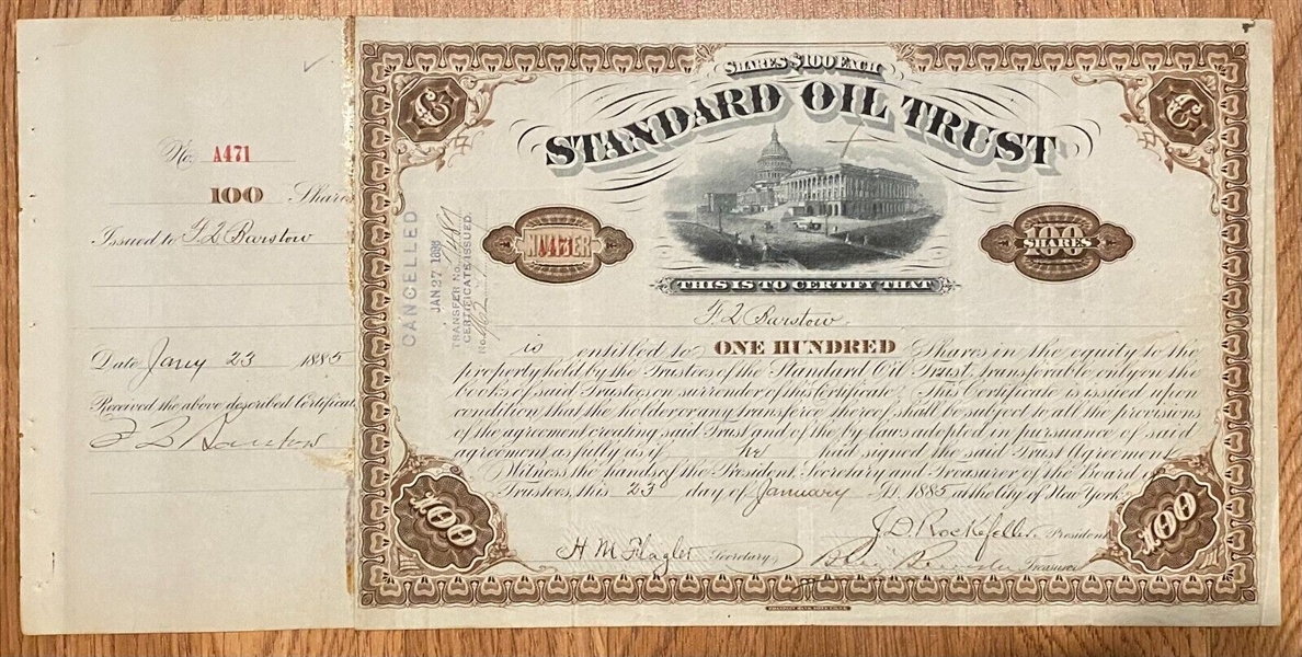 John D Rockefeller Signed 1885 Stock Certificate (Beckett/BAS LOA)