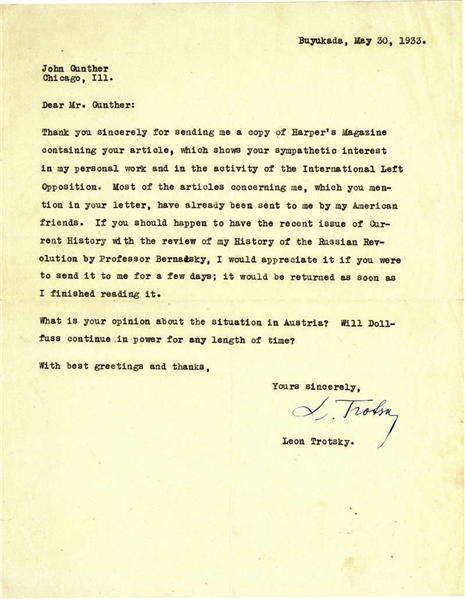 Leon Trotsky Signed 7" x 9" 1933 Typed Letter (Beckett/BAS LOA)