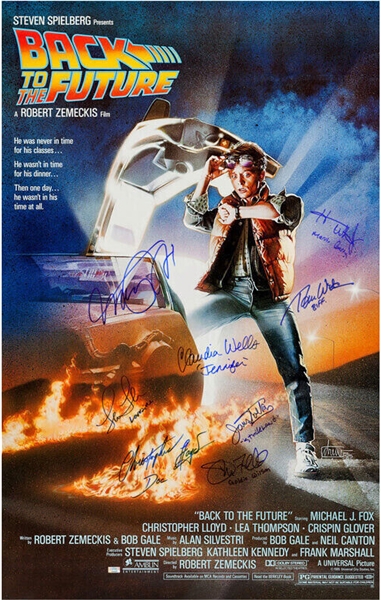 Back to the Future Cast Signed 27" x 39" Poster with Fox, Lloyd, Wilson, etc. (8 Sigs)(Celebrity Authentics)(PSA/DNA LOA)