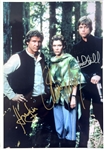 Star Wars Return of the Jedi: Harrison Ford, Carrie Fisher & Mark Hamill In-Person Signed 10 x 14 Color Photo (Beckett/BAS LOA)
