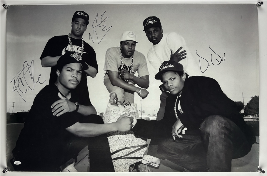 N.W.A. Group Signed 36" x 24" Promotional Poster with Dr. Dre, Ice Cube & DJ Yella (JSA LOA)