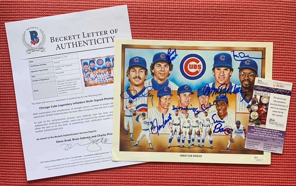 Chicago Cubs Vintage 1980s "Great Cub Infields" Unocal Promo Photo w/ 8 Sigs! (Beckett/BAS LOA)(JSA COA)