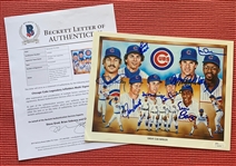Chicago Cubs Vintage 1980's Great Cub Infields Unocal Promo Photo w/ 8 Sigs! (Beckett/BAS LOA)(JSA COA)