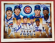 Chicago Cubs Vintage 1980's Great Cub Infields Unocal Promo Photo w/ 8 Sigs! (Beckett/BAS LOA)(JSA COA)